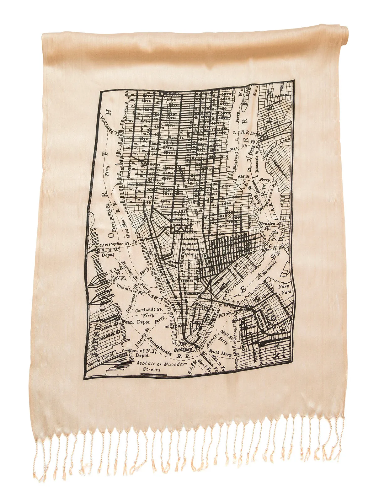 New York City Vintage Map Scarf. Manhattan, Brooklyn Luxe Weight Pashmina