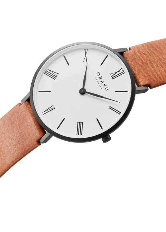 OBAKU FOLIE TAWNY BROWN LEATHER BAND WHITE DIAL V283GXBWRZ-DIB