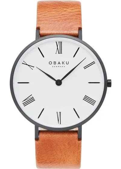 OBAKU FOLIE TAWNY BROWN LEATHER BAND WHITE DIAL V283GXBWRZ-DIB