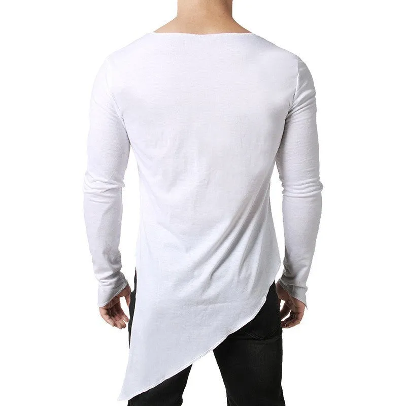 Oblique Cutting Line Men Basic O Neck T-Shirt