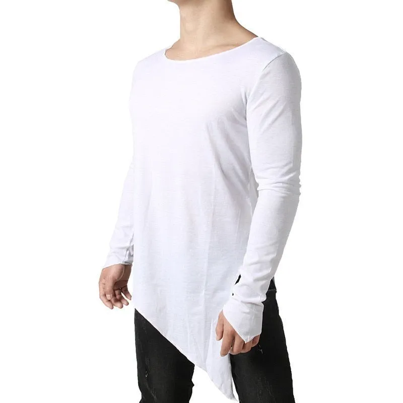 Oblique Cutting Line Men Basic O Neck T-Shirt