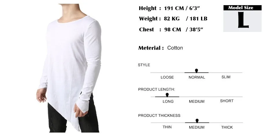 Oblique Cutting Line Men Basic O Neck T-Shirt