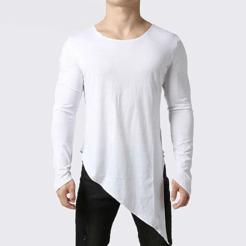 Oblique Cutting Line Men Basic O Neck T-Shirt