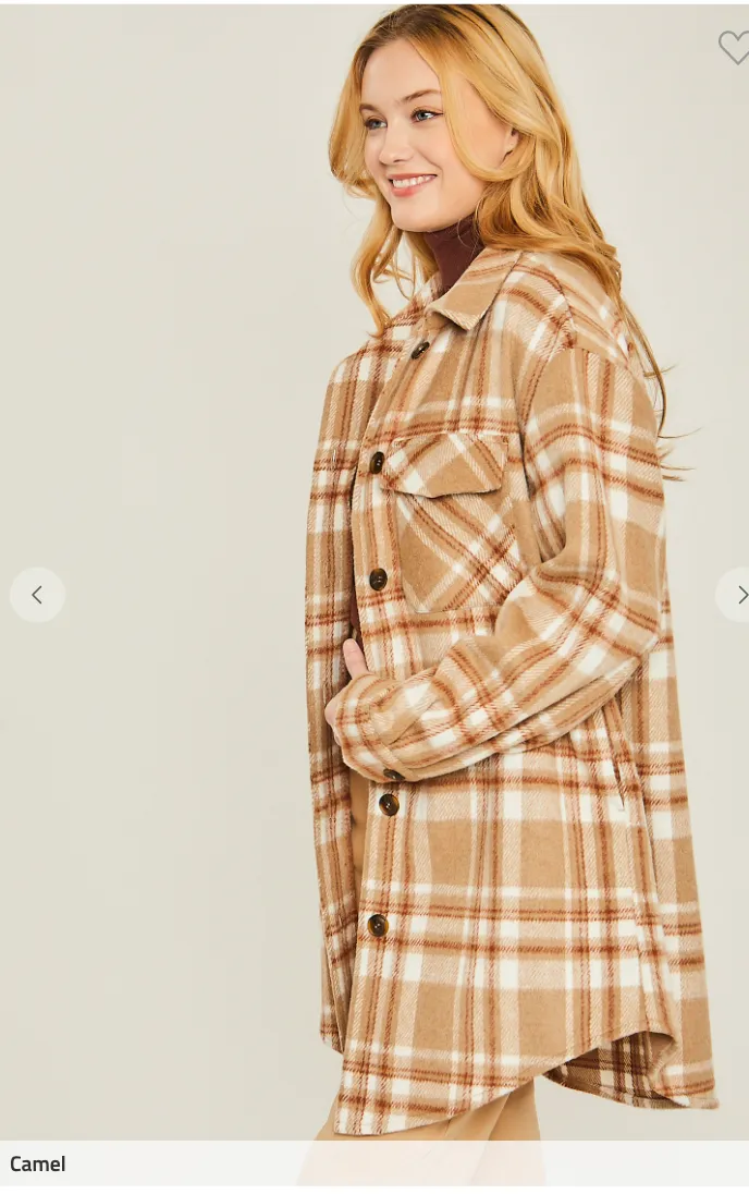 On My Way Home Plaid Longline Shacket  Camel | FINAL SALE