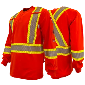 Orange FR / Arc Flash Long Sleeve Henley Shirts w/4"Segmented Striping by Atlas Workwear - Style 4034OR