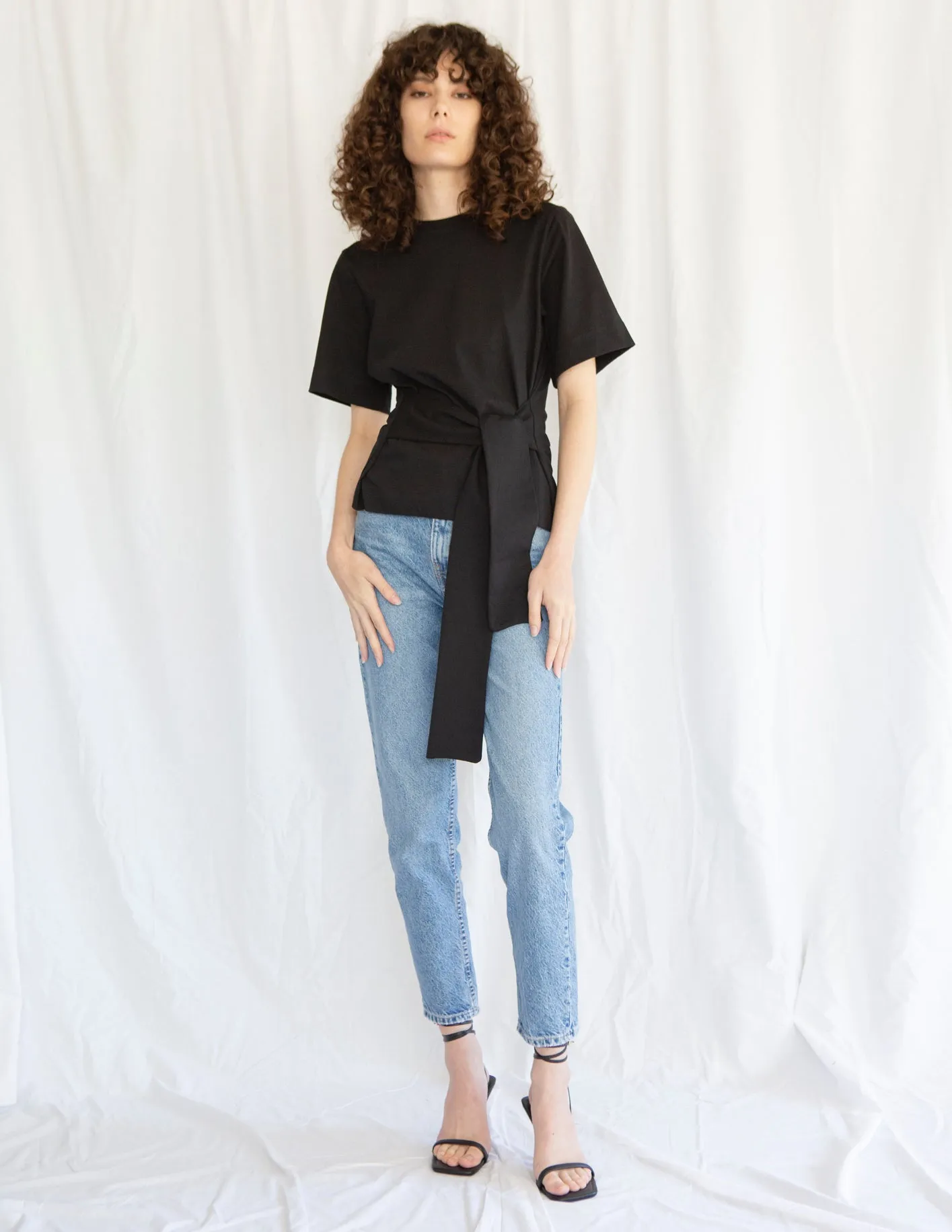 Organic Boxy Belted TShirt in Black