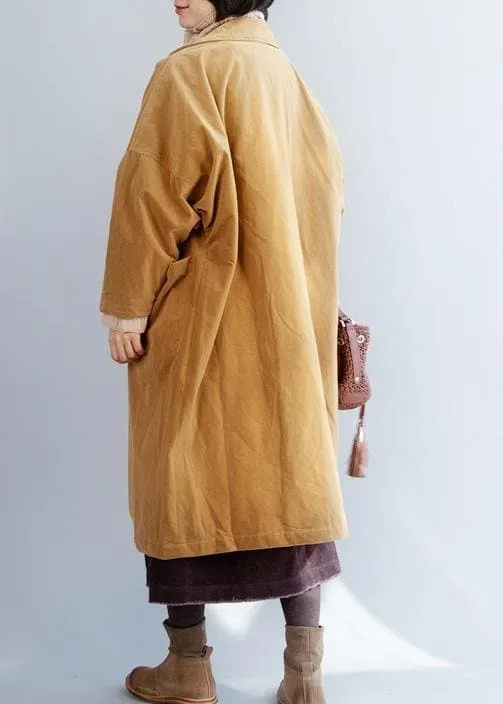 Organic yellow fine trench coat Sewing  big pockets women coats