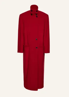 Oversized high collar wool coat in red