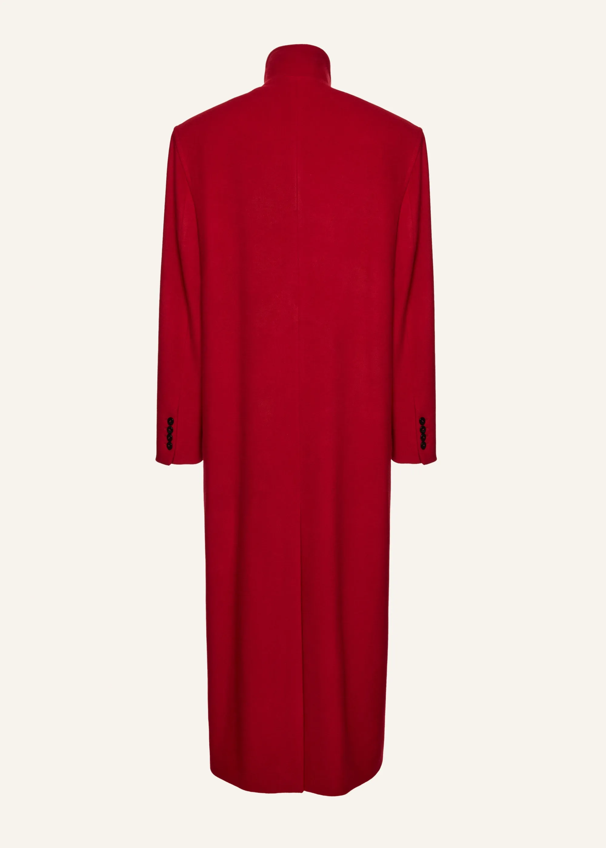 Oversized high collar wool coat in red