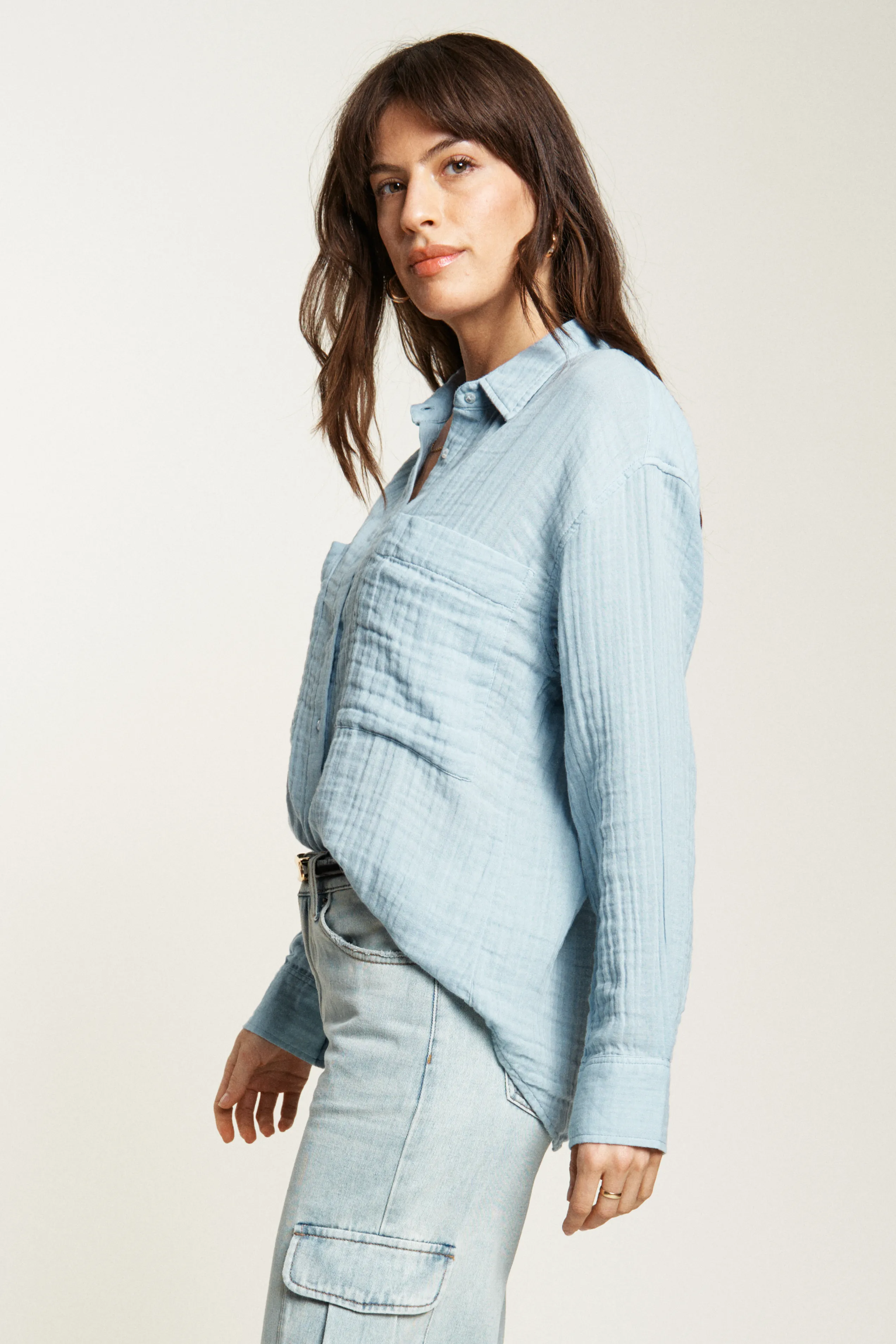 Pierre Gauze Shirt Blue Fog