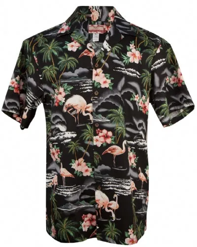 Pink Flamingo Mens Shirt in Black