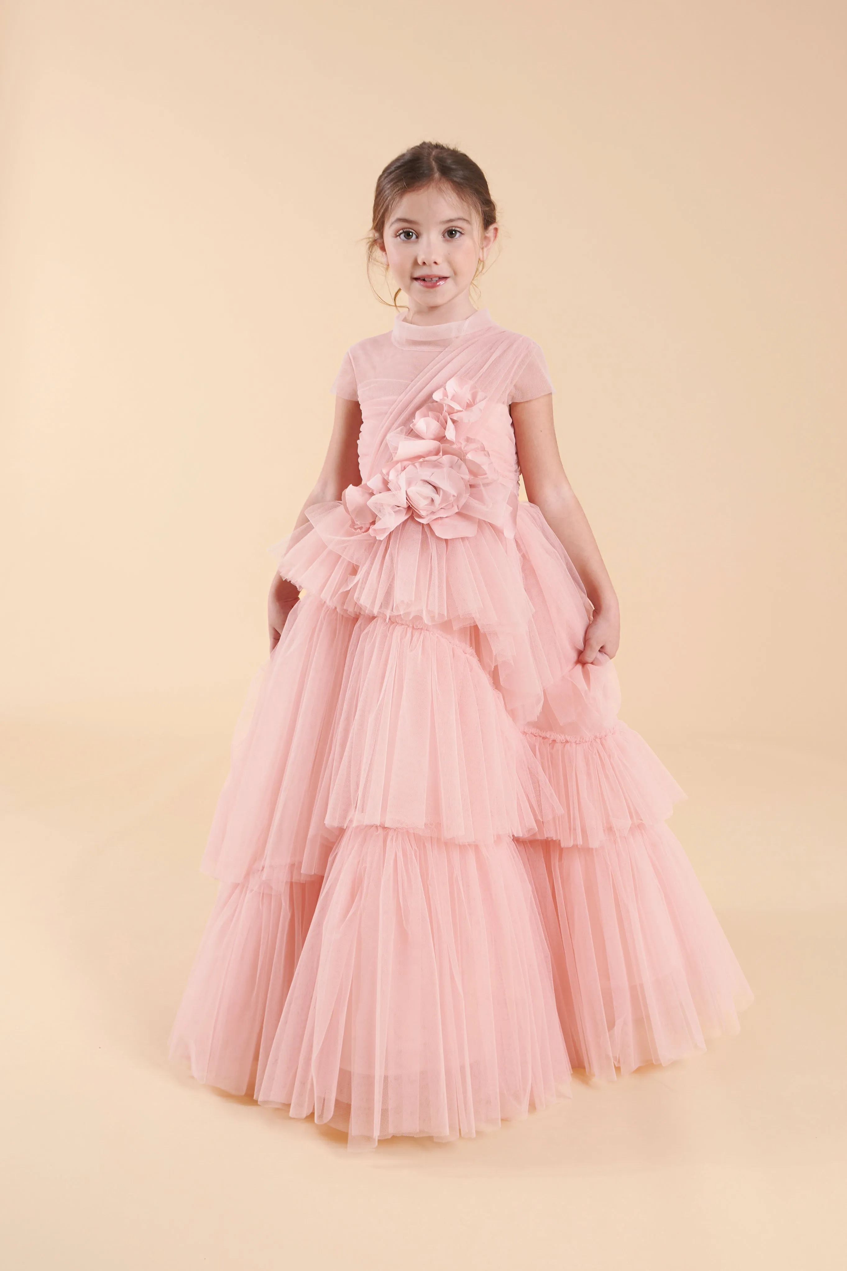 Pink Flounce Tulle Gown