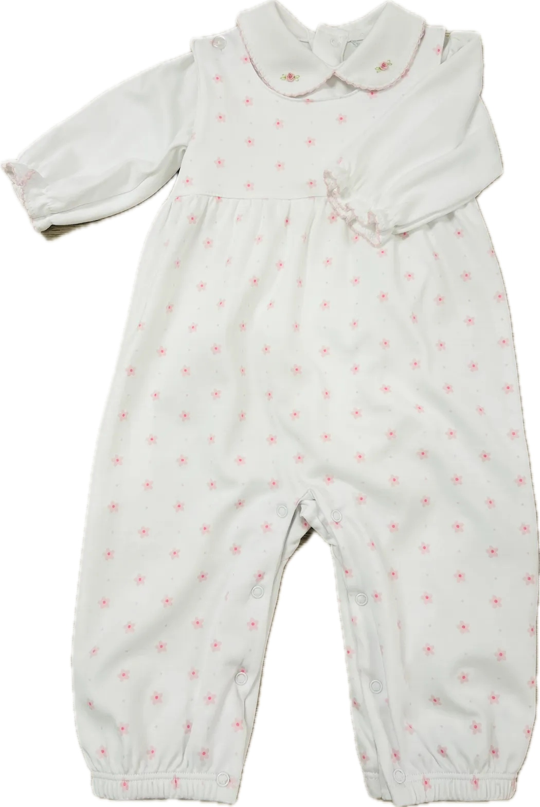 Pink Flower Print Baby Pima Cotton set overall & onesie