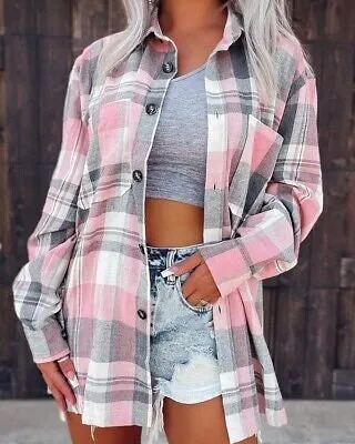 Plaid Print Long Sleeve Button Down Shacket