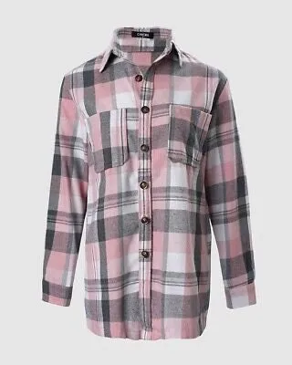 Plaid Print Long Sleeve Button Down Shacket