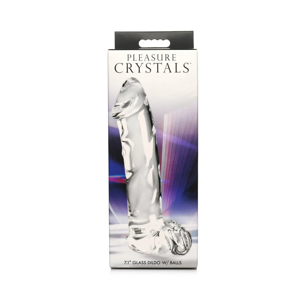 Pleasure Crystals 7.1 in. Glass Dildo with Balls