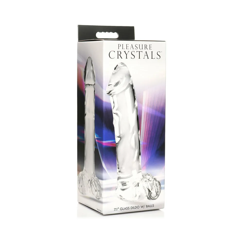 Pleasure Crystals 7.1 in. Glass Dildo with Balls