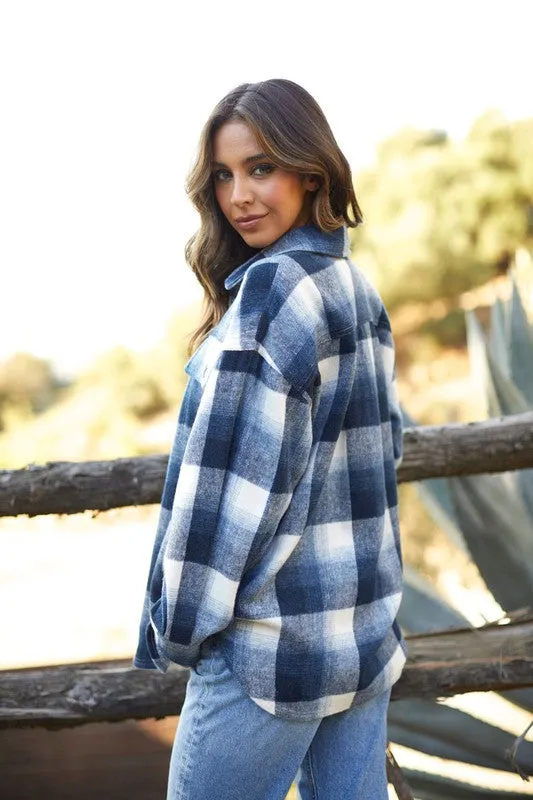 POCKETED PLAID SHACKET (BLUES/IVORY)