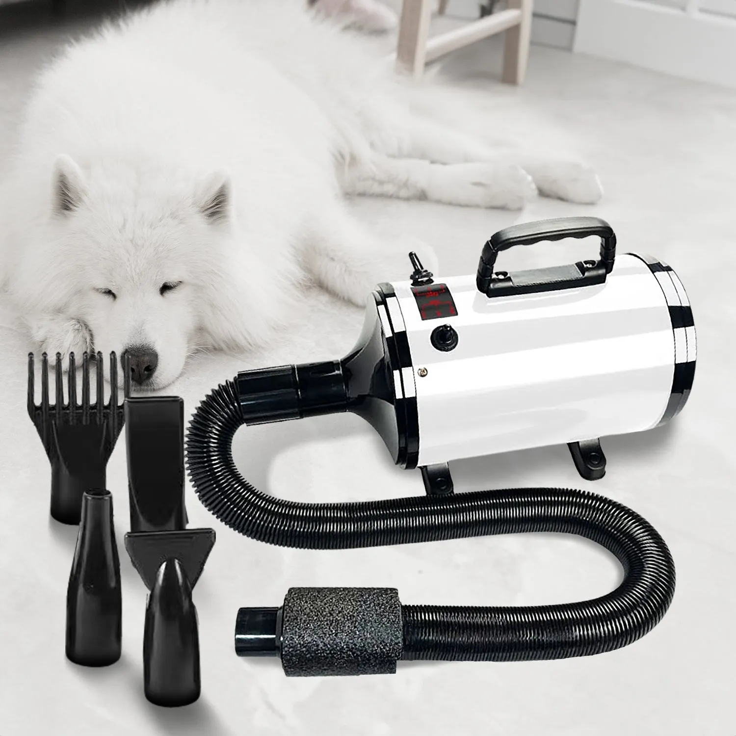 Powerful Pet Hair Dryer with Adjustable Settings - Floofi White