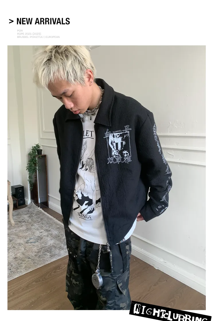 Punk rock boxy wrinkled zipper jacket