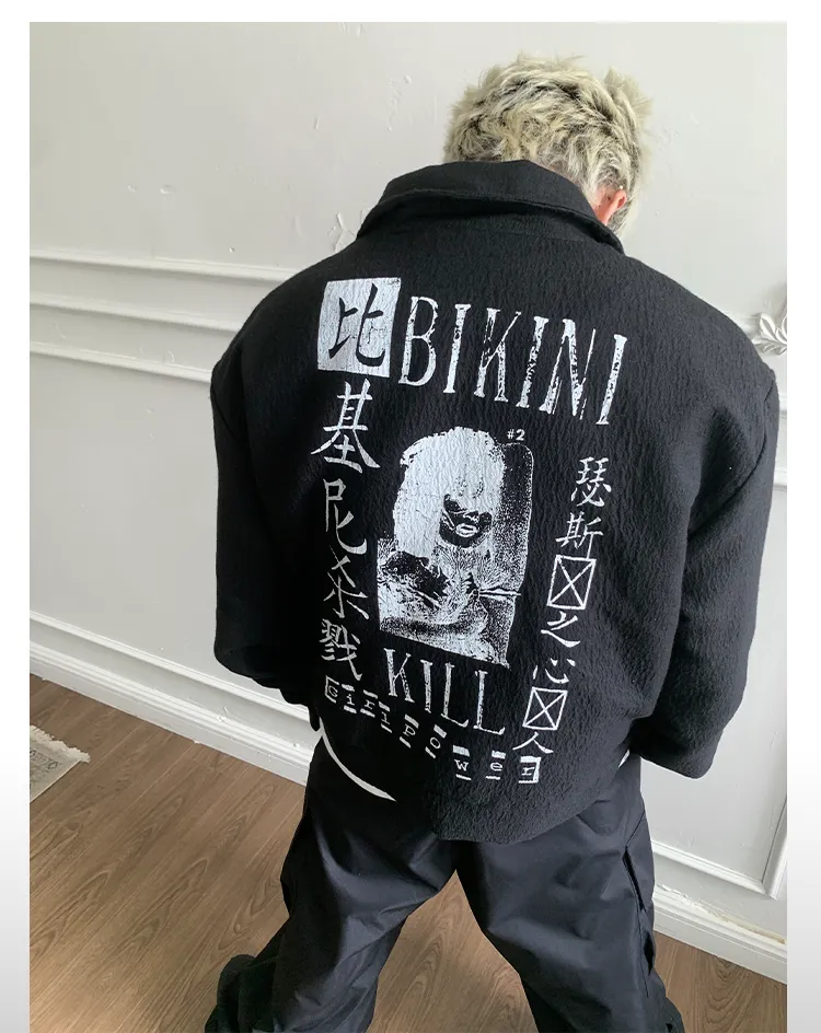 Punk rock boxy wrinkled zipper jacket