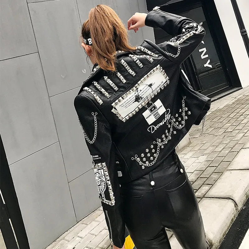 Punk Rock Chained Studded Leather Jacket