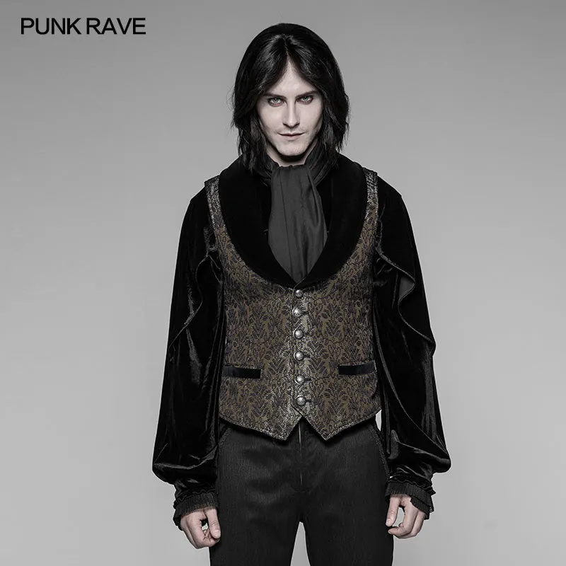 Punk Rock Gothic Steampunk Palace Dark Gold Jacquard Vest Top Jacket Victorian Vintage WY938