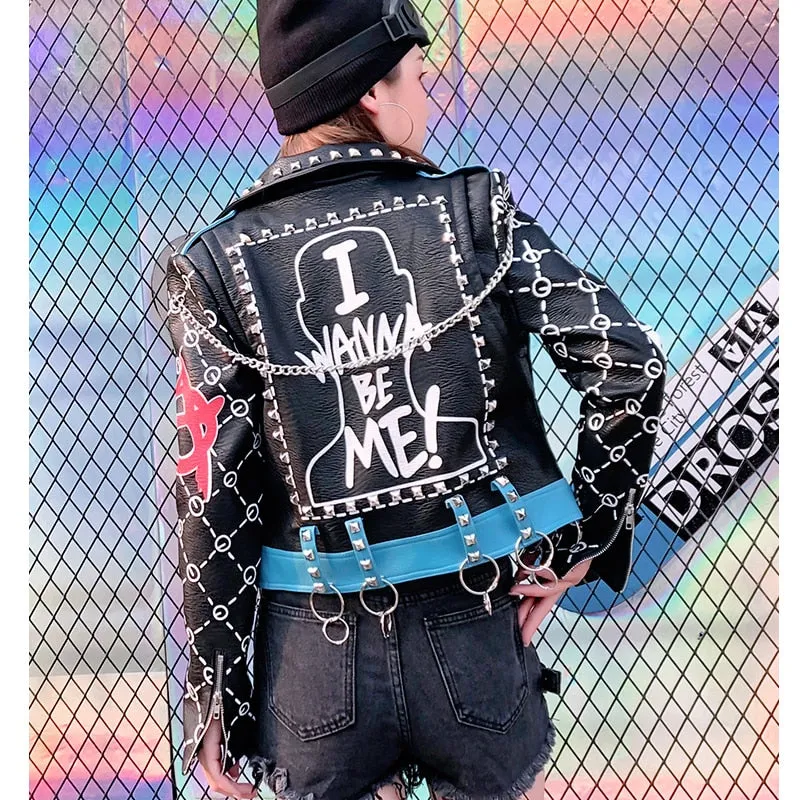 Punk Rock I Wanna Be Me Studded Leather Jacket