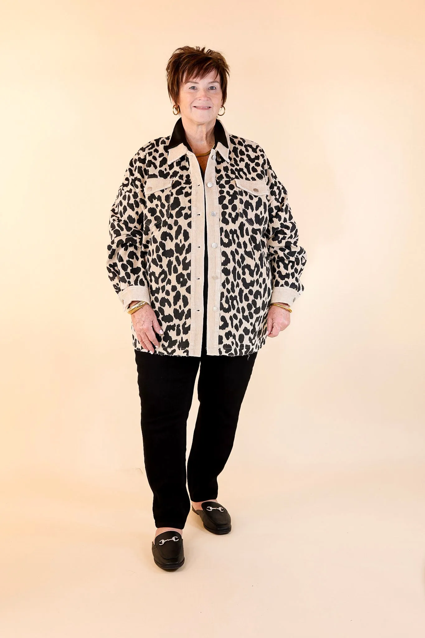 Quick To Cuddle Leopard Print Corduroy Jacket in Beige