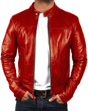 Red Biker Cafe Racer Premium Quality Leather Jacket