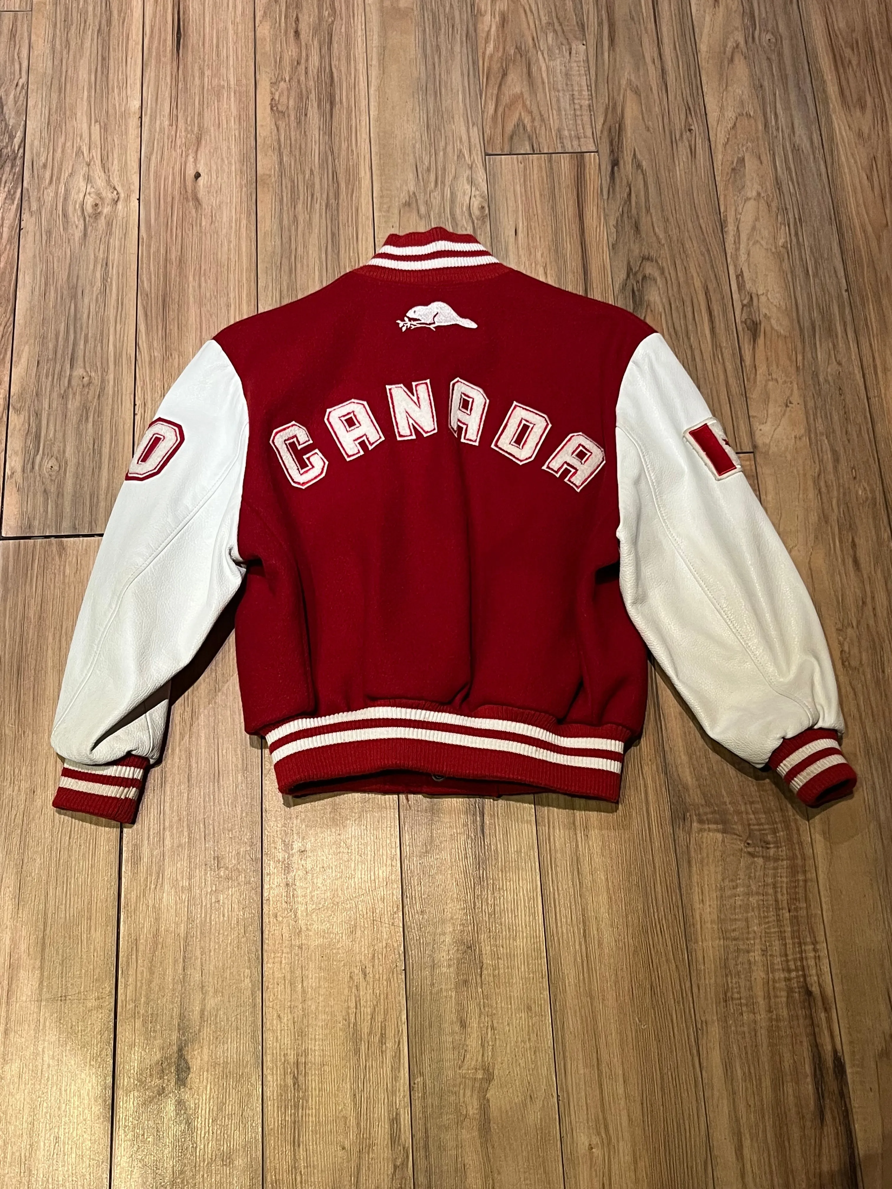 Roots Athletics Circa 2000 Red and White Varsity Jacket, Made in Canada, Size Youth Medium