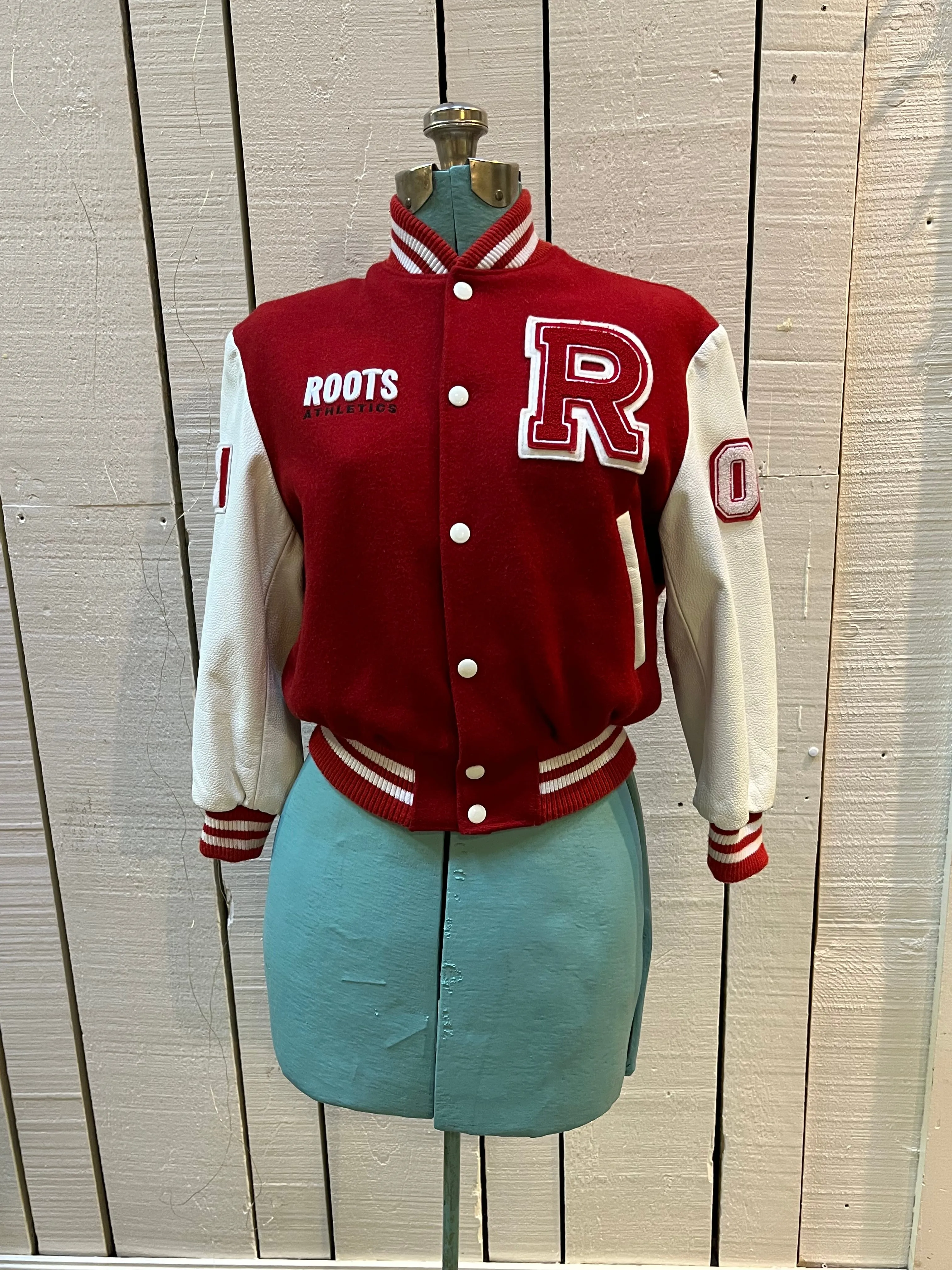 Roots Athletics Circa 2000 Red and White Varsity Jacket, Made in Canada, Size Youth Medium