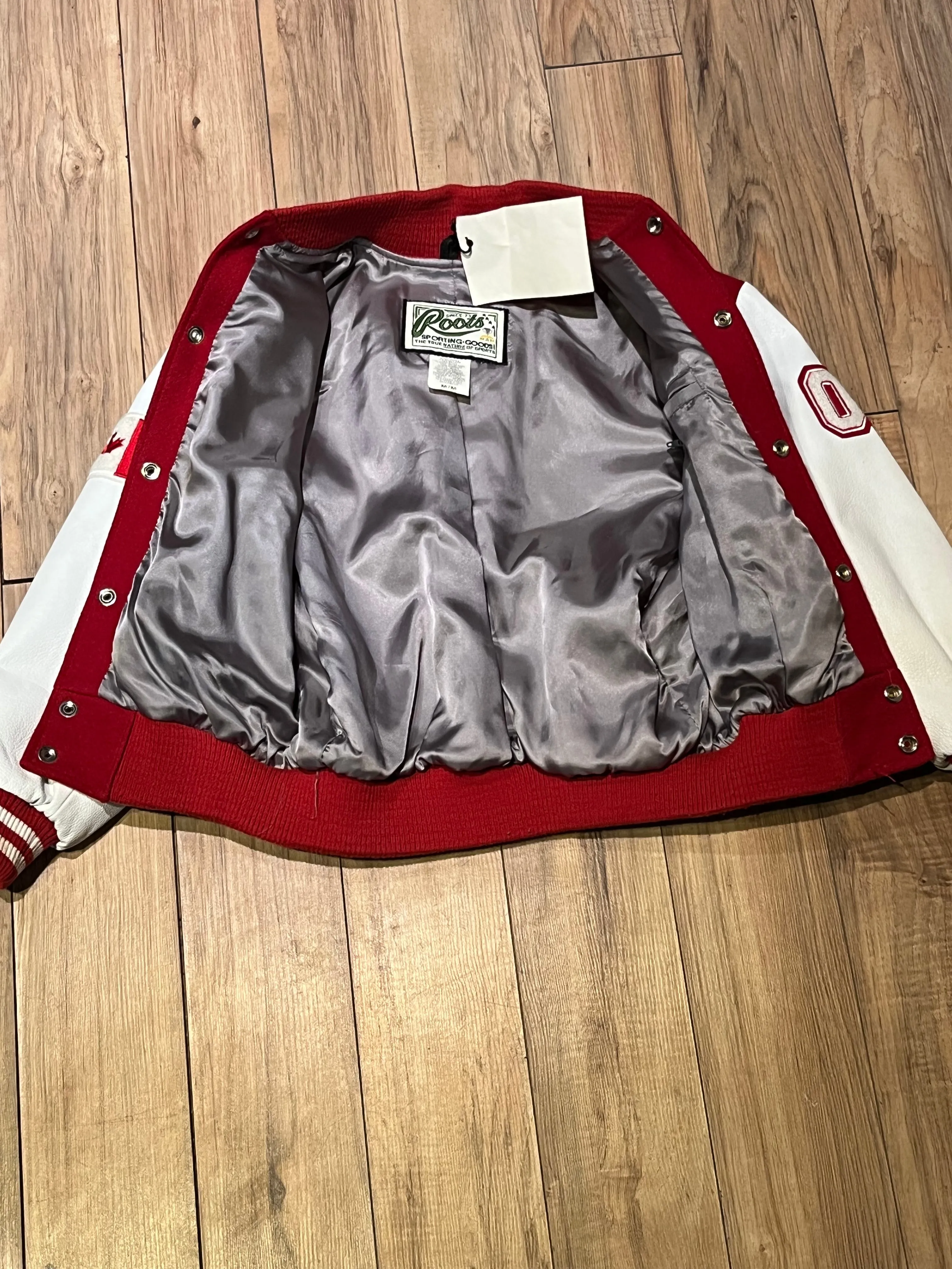 Roots Athletics Circa 2000 Red and White Varsity Jacket, Made in Canada, Size Youth Medium