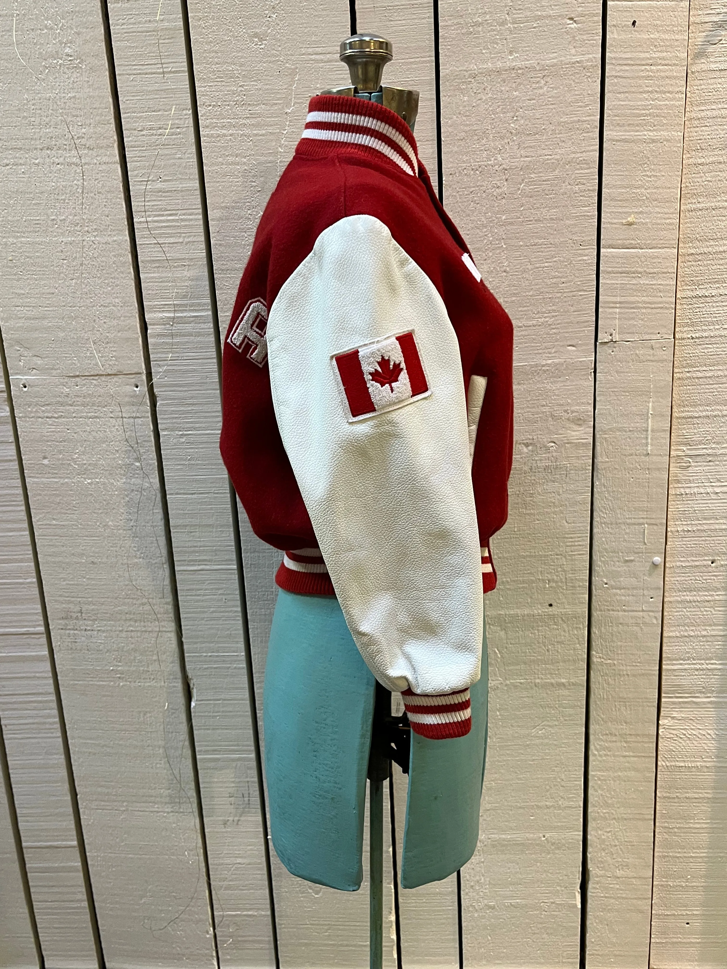 Roots Athletics Circa 2000 Red and White Varsity Jacket, Made in Canada, Size Youth Medium