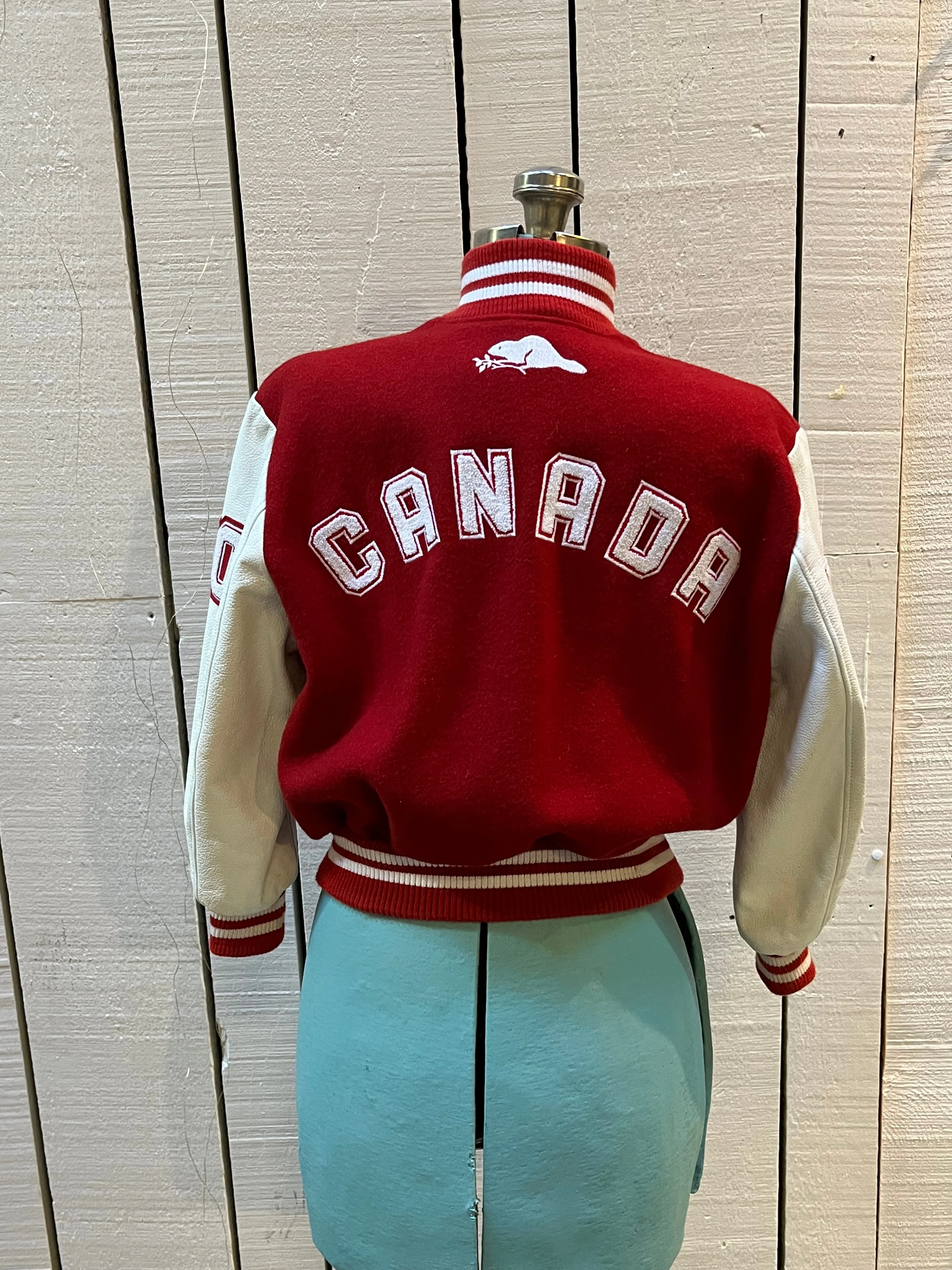 Roots Athletics Circa 2000 Red and White Varsity Jacket, Made in Canada, Size Youth Medium