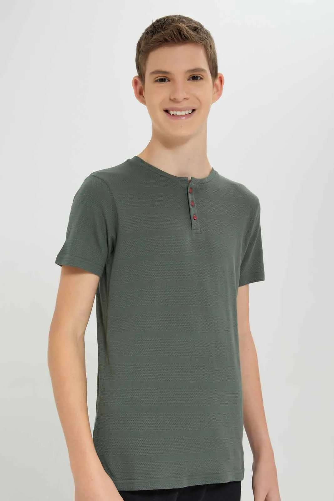 Senior Boys Charcoal Henley T-Shirt