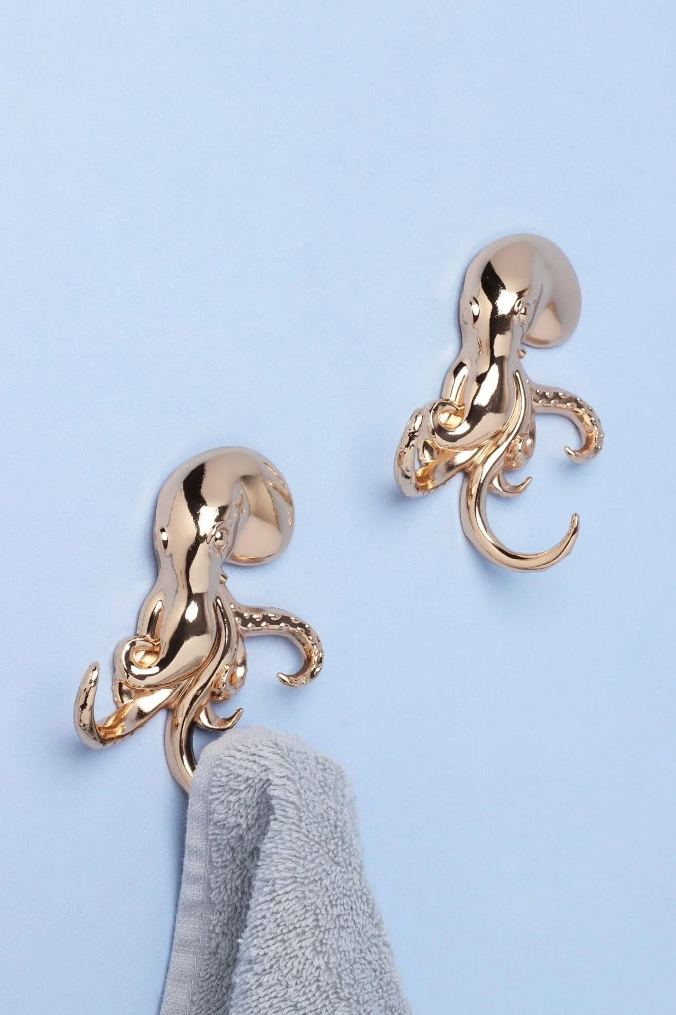 Set Of Two Gold Octopus Wall Coat Hooks