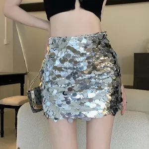 Sexy Sequin Solid Color Tight Hip Mini Skirts Slim A-line High Waist Party Club Women's Skirts Fashion Female Streetwear