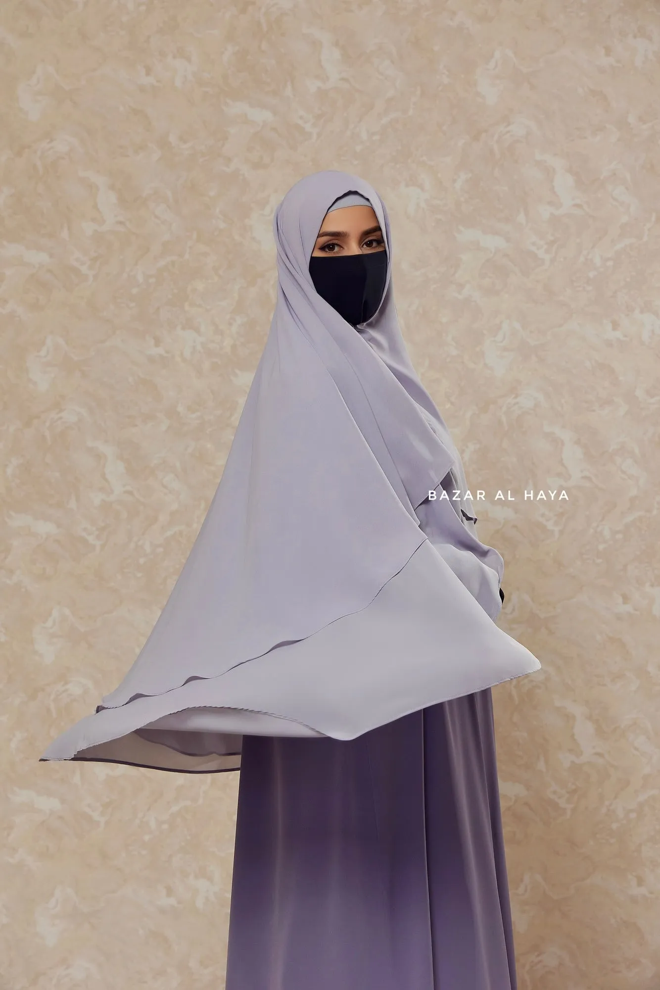 Silver Two Layered Three -In- One Snap Scarf, Khimar, Cape - Super Soft