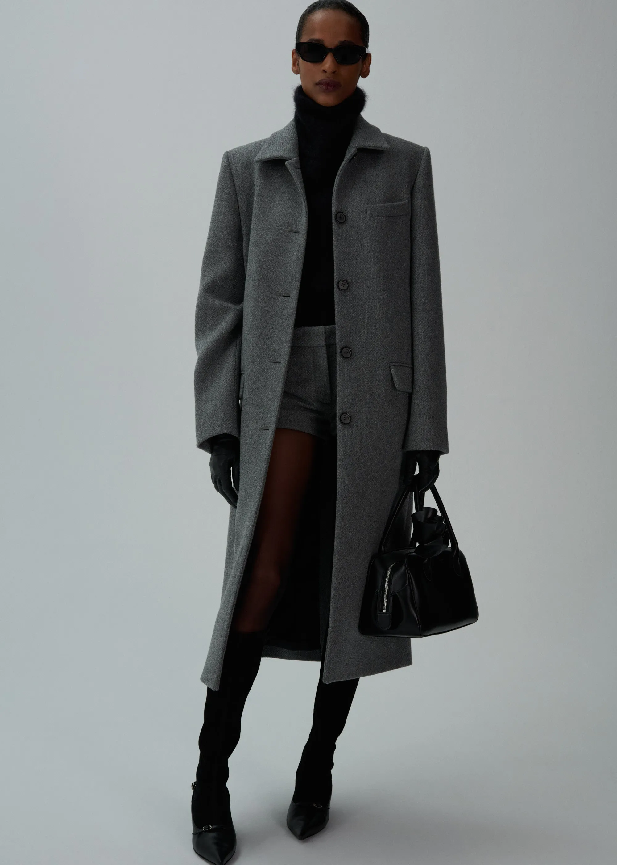 Single-button collared wool coat in grey