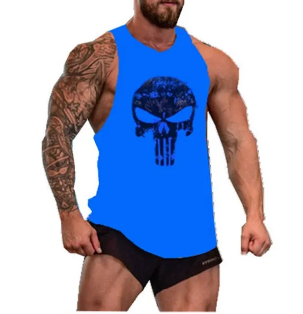 Skull Captain Gym Cotton Singlets Canotte Bodybuilding Stringer Tank Top Super man Fitness Shirt Muscle Guys Sleeveless Tanktop