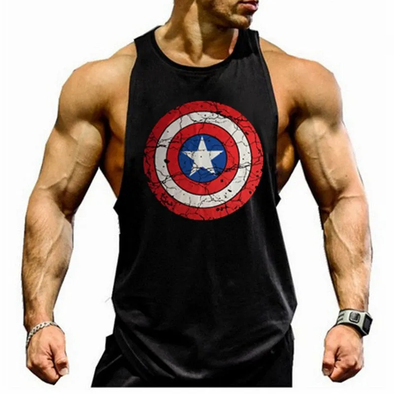 Skull Captain Gym Cotton Singlets Canotte Bodybuilding Stringer Tank Top Super man Fitness Shirt Muscle Guys Sleeveless Tanktop