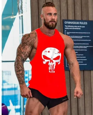 Skull Captain Gym Cotton Singlets Canotte Bodybuilding Stringer Tank Top Super man Fitness Shirt Muscle Guys Sleeveless Tanktop