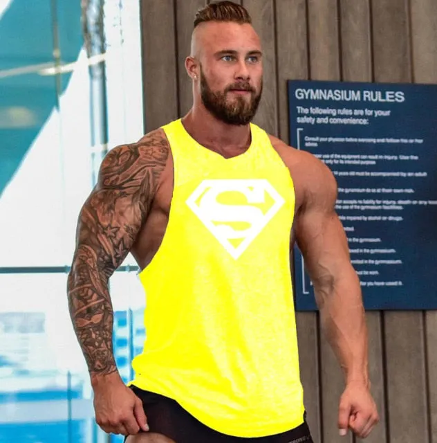 Skull Captain Gym Cotton Singlets Canotte Bodybuilding Stringer Tank Top Super man Fitness Shirt Muscle Guys Sleeveless Tanktop