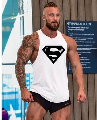 Skull Captain Gym Cotton Singlets Canotte Bodybuilding Stringer Tank Top Super man Fitness Shirt Muscle Guys Sleeveless Tanktop