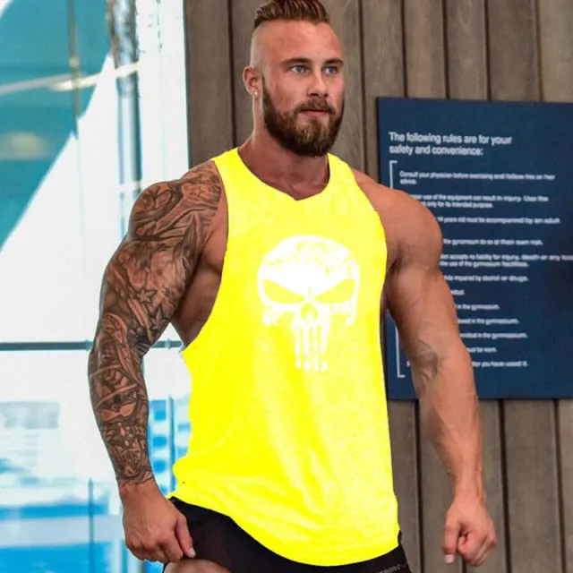 Skull Captain Gym Cotton Singlets Canotte Bodybuilding Stringer Tank Top Super man Fitness Shirt Muscle Guys Sleeveless Tanktop