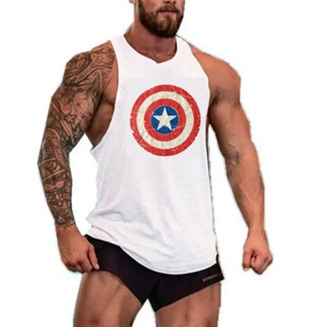 Skull Captain Gym Cotton Singlets Canotte Bodybuilding Stringer Tank Top Super man Fitness Shirt Muscle Guys Sleeveless Tanktop