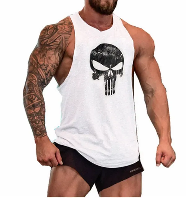 Skull Captain Gym Cotton Singlets Canotte Bodybuilding Stringer Tank Top Super man Fitness Shirt Muscle Guys Sleeveless Tanktop