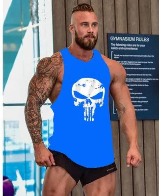 Skull Captain Gym Cotton Singlets Canotte Bodybuilding Stringer Tank Top Super man Fitness Shirt Muscle Guys Sleeveless Tanktop