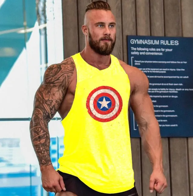 Skull Captain Gym Cotton Singlets Canotte Bodybuilding Stringer Tank Top Super man Fitness Shirt Muscle Guys Sleeveless Tanktop